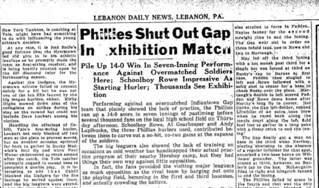 The Phillies played the Gap in Lebanon for spring training 1943