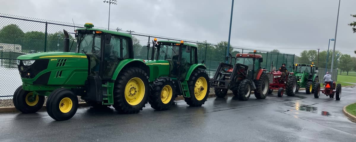 Cedar Crest students drive their tractors to school to promote ag to their peers