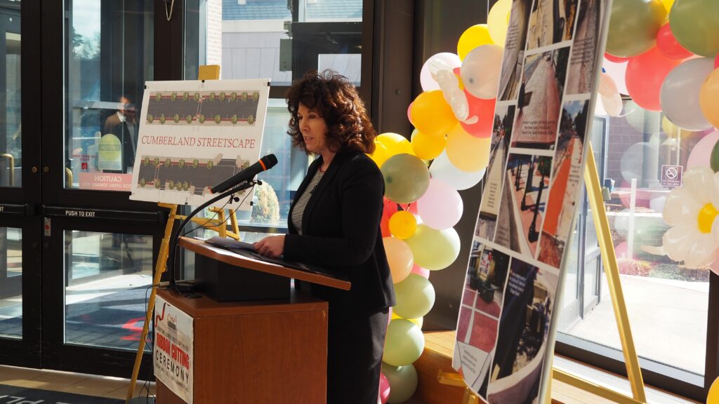Lebanon Mayor Sherry Capello addresses those in attendance for Cumberland Streetscape project on April1, 2025 at City Hall